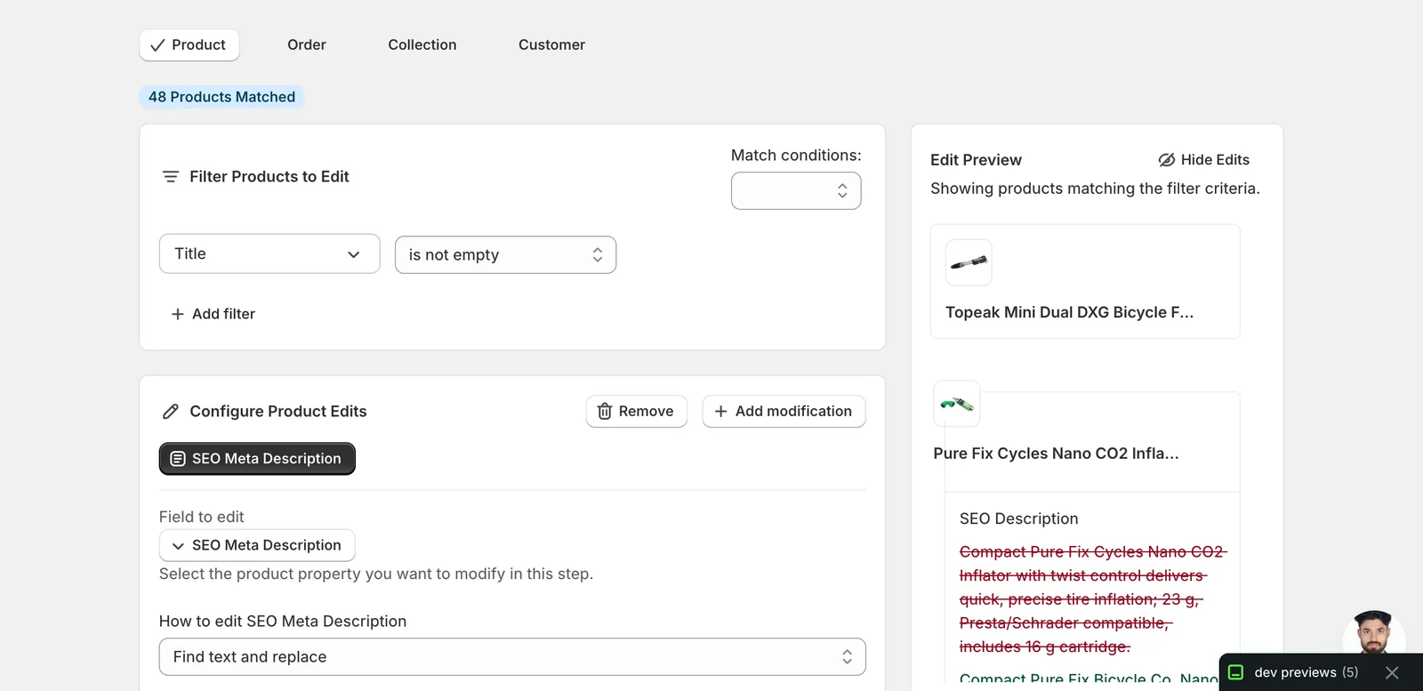 Find text and replace with "Best Cycles" in the search field and "RideHub" in the replace field, with Case insensitive unchecked