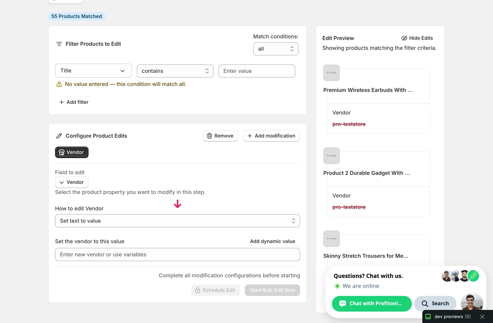 The How to edit Vendor dropdown is the action picker