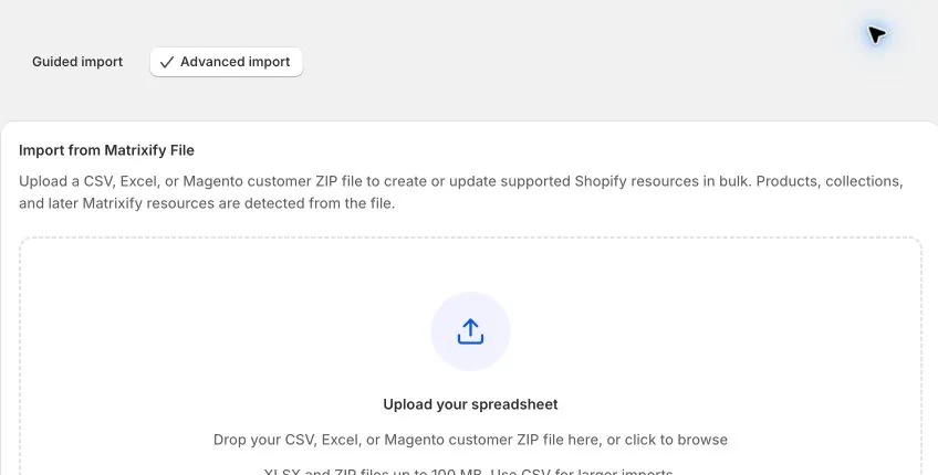 EditEngine Advanced import selected for a Customers spreadsheet
