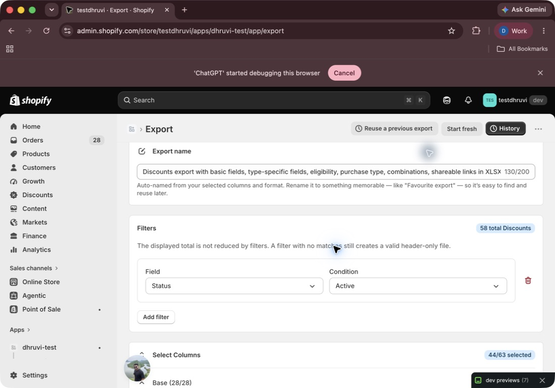 A Status filter in the EditEngine Discounts export panel