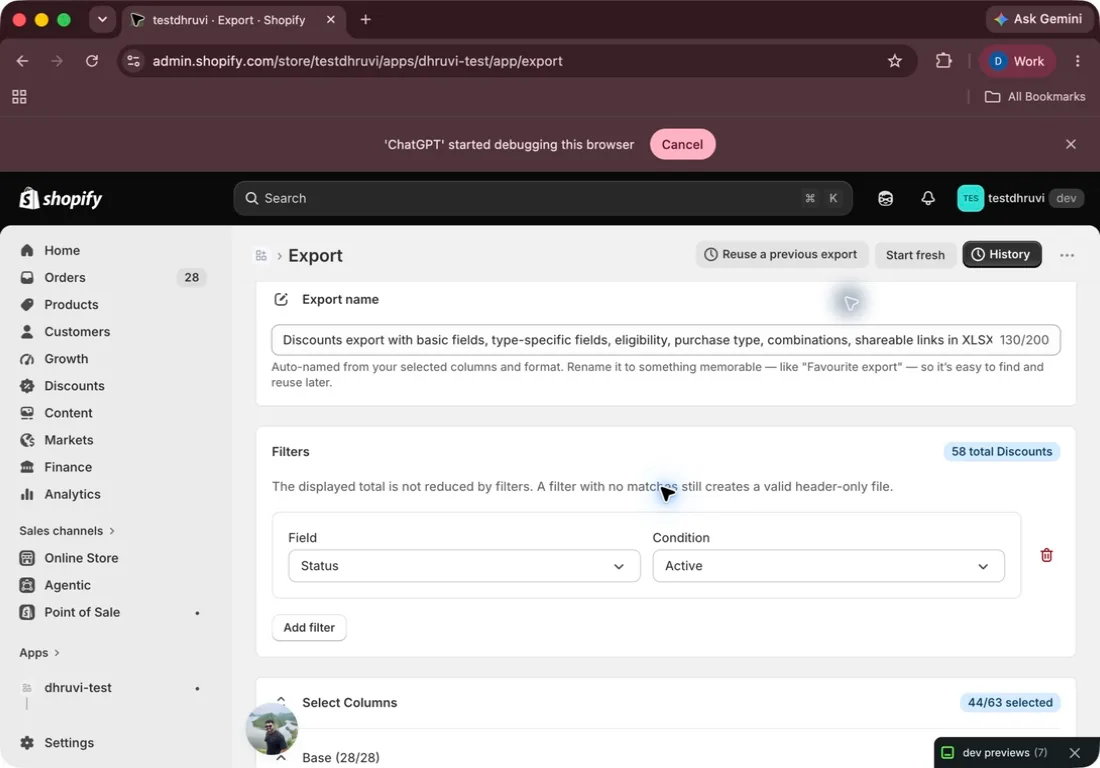 A Status filter in the EditEngine Discounts export panel