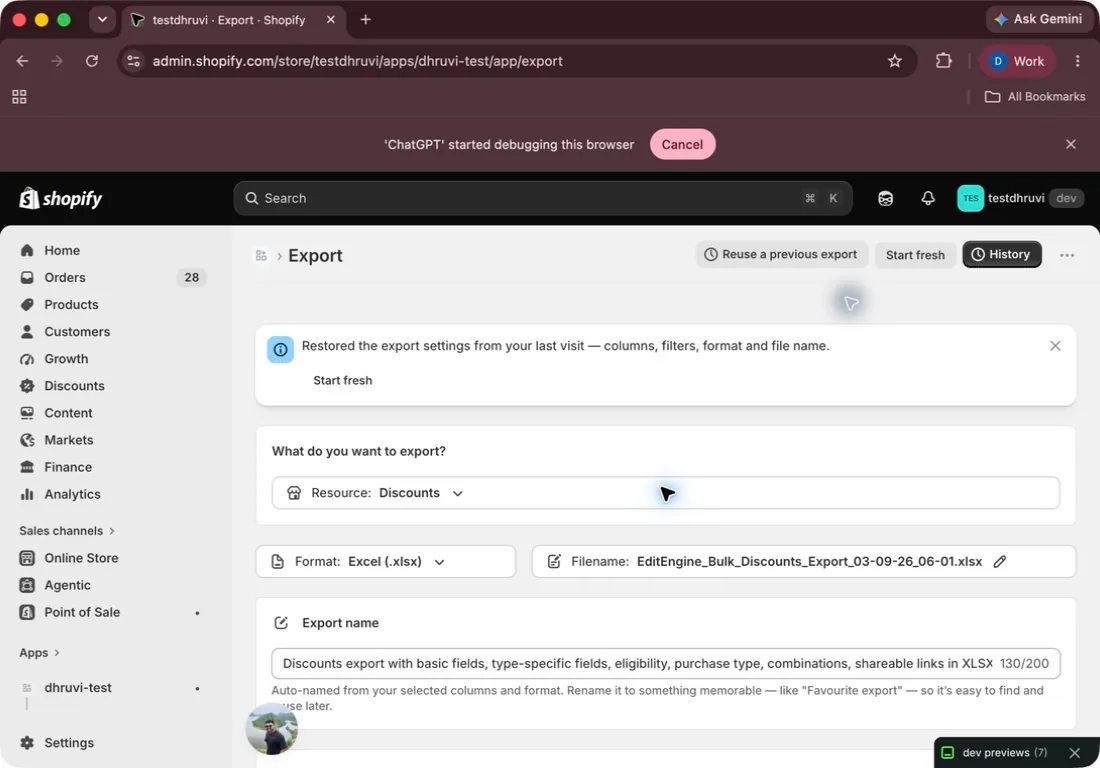 Discounts selected as the EditEngine export resource