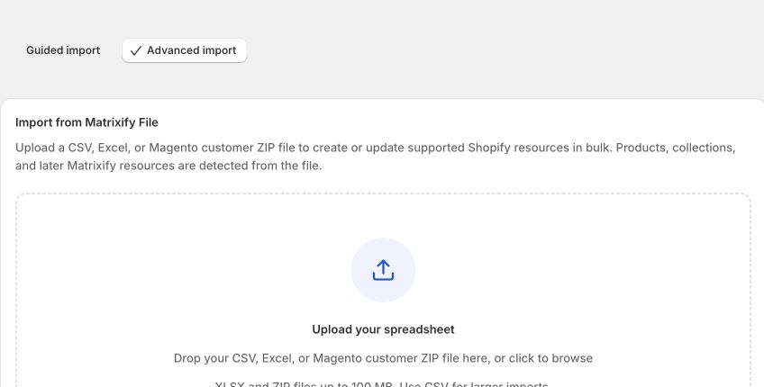 The EditEngine Advanced Import upload area for a Metaobjects spreadsheet