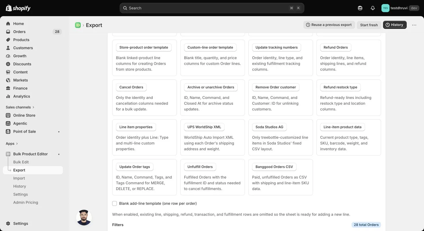 Order export templates in EditEngine