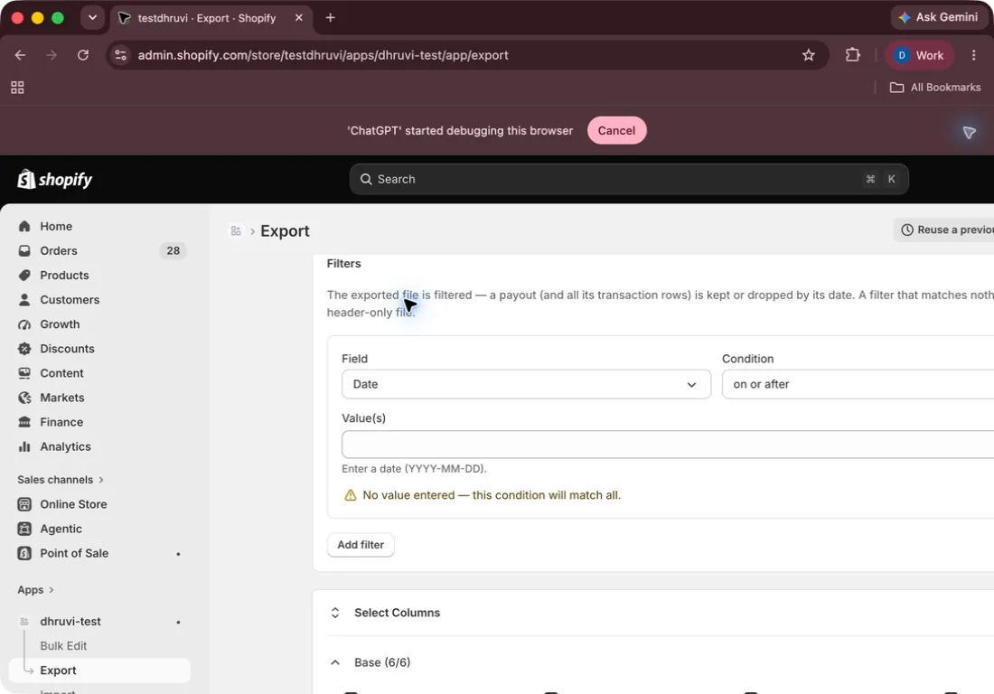 A Date filter in the EditEngine Payouts export panel