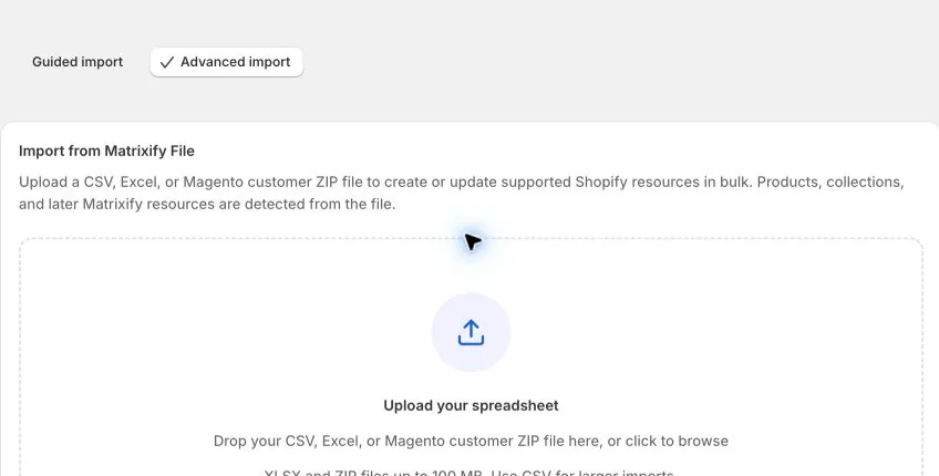 EditEngine Advanced import selected for a Redirects spreadsheet