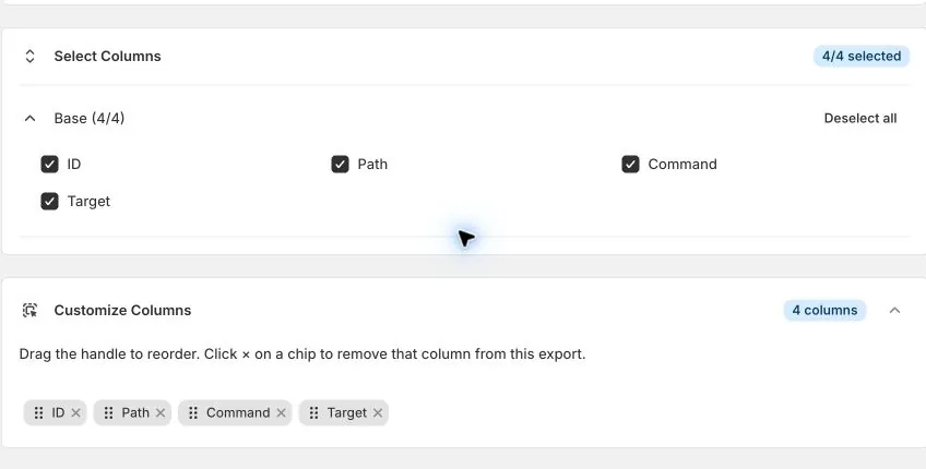 All four Redirects export columns selected in EditEngine