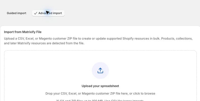 EditEngine Advanced import selected for a Smart Collections spreadsheet