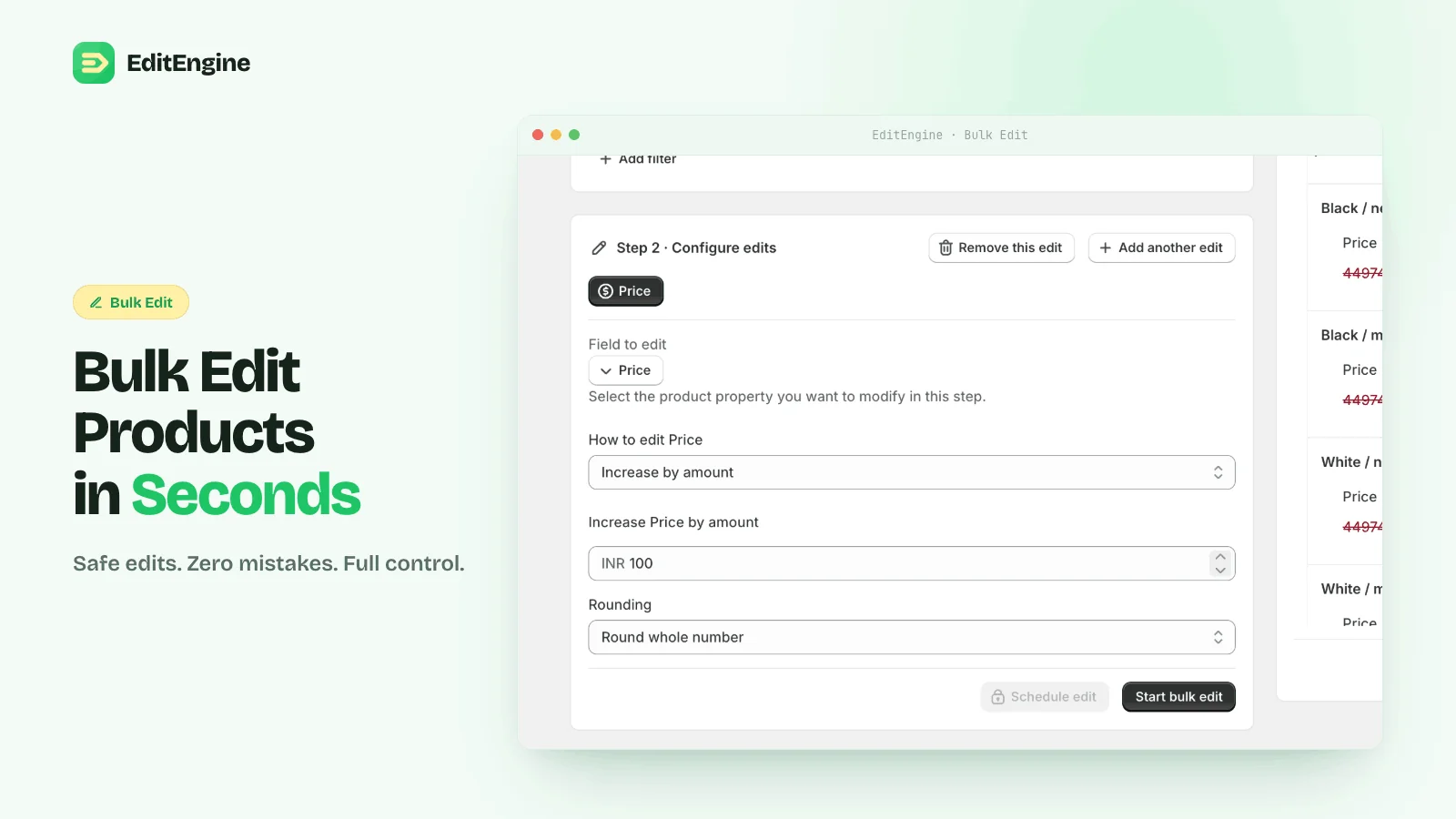 EditEngine bulk price editor inside Shopify